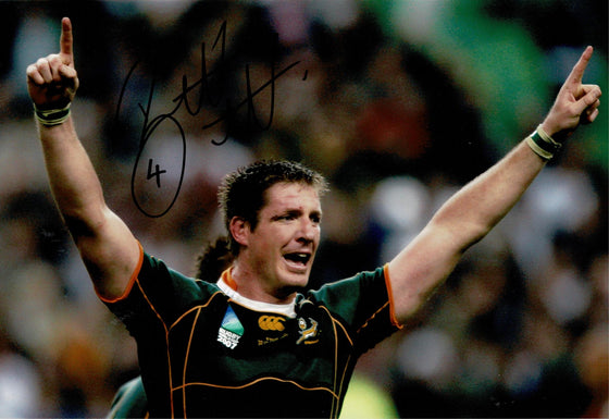 Bakkies Botha Signed 12X8 Photo SPRINGBOKS South Africa AFTAL COA (2243)