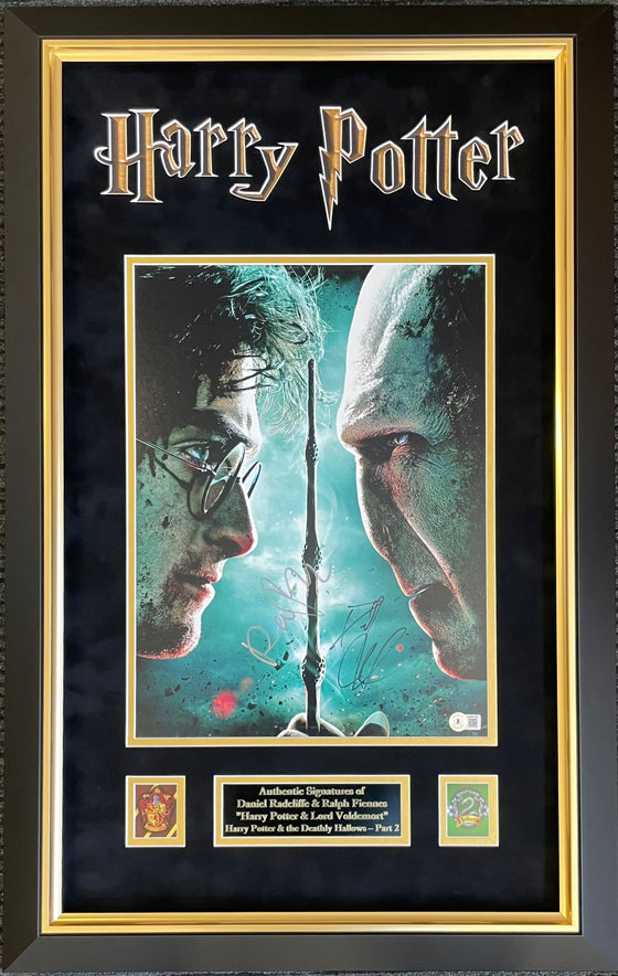 Harry Potter Daniel Radcliffe Ralph Fiennes Signed Framed16x12 Photo Beckett COA
