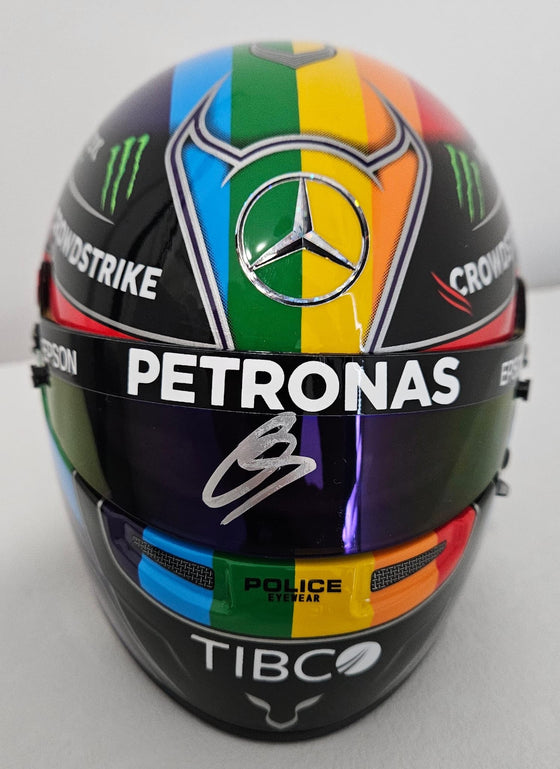 Lewis Hamilton Signed 1:2 Mini Helmet With Proof Mercedes Racing  AFTAL COA