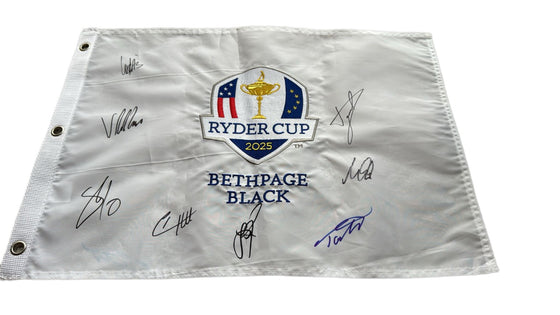 Rare 2025 Ryder Cup Bethpage Black Flag Signed by 8 Team Europe Members