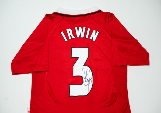 Dennis Irwin Signed 1999 Manchester United Treble Shirt Autograph AFTAL COA