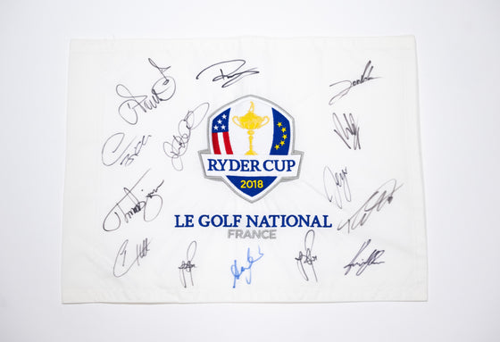 2018 Ryder Cup Team Europe Signed Pin Flag – All 13 Autographs incl. Rory COA