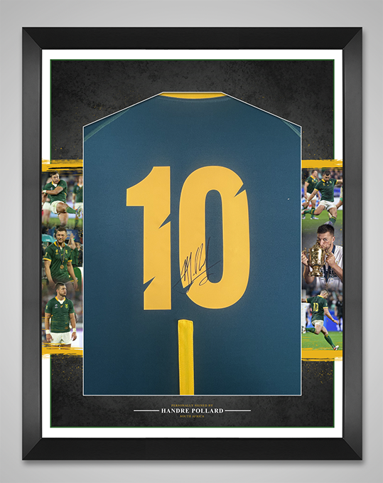 Handre Pollard SIGNED & Framed Springbok Jersey South Africa 2023 RWC AFTAL COA