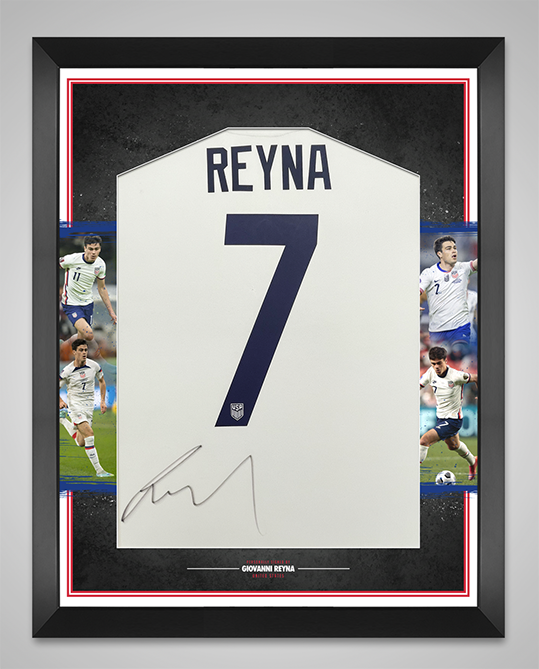 Giovanni Reyna Signed & Framed USA Jersey USMNT Genuine Signature AFTAL COA