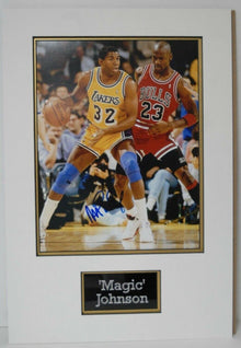  Magic Johnson SIGNED 14X11 PHOTO Mounted Display Los Angeles Lakers AFTAL COA