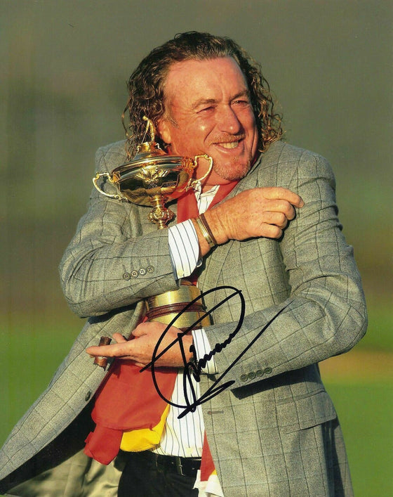 Miguel Angel Jimenez SIGNED 10X8 PHOTO Ryder Cup Trophy AFTAL COA (3028)