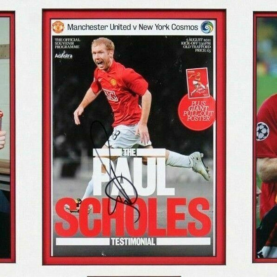 Paul Scholes Signed FRAMED Testimonial Programme Manchester United FC AFTAL COA
