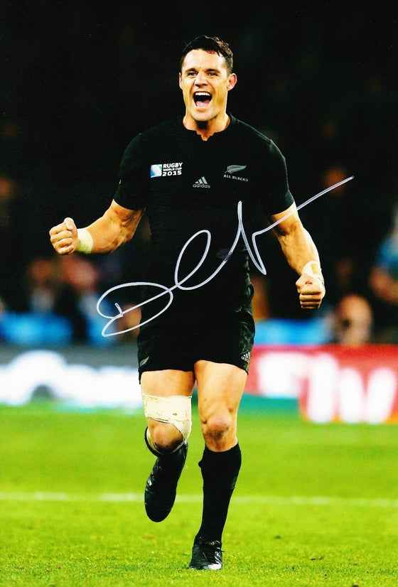 Dan Carter Signed 12X8 Photo ALL BLACKS 2015 RUGBY WORLD CUP AFTAL COA (2205)