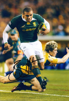  Bryan Habana Signed 12X8 Photo SPRINGBOKS South Africa AFTAL Certificate COA (D)