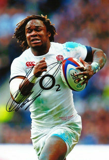  Marland Yarde Signed 12X8 England Rugby & Harlequins AFTAL COA (2188)