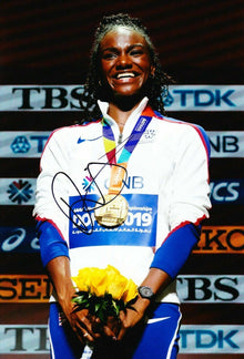  Dina Asher-Smith SIGNED 12X8 PHOTO World Championships DOHA AFTAL COA (H)