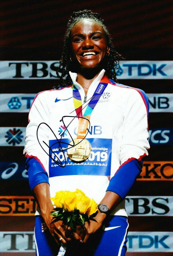 Dina Asher-Smith SIGNED 12X8 PHOTO World Championships DOHA AFTAL COA (H)