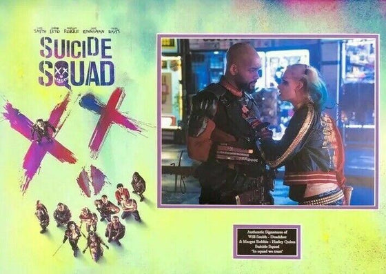 Margot ROBBIE & Will SMITH Suicide Squad Signed Photo MOUNT DISPLAY AFTAL COA