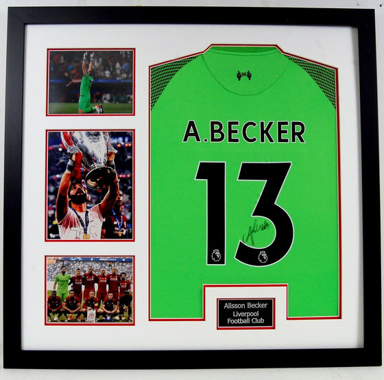 Alisson Becker Signed & Framed Shirt Liverpool FC Genuine Autograph AFTAL COA (B