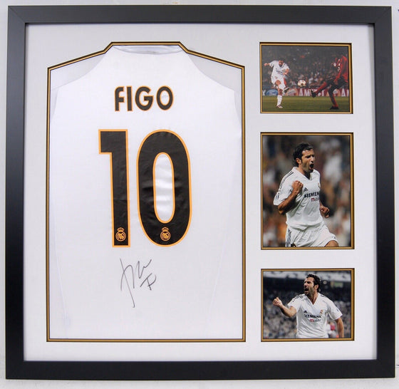 Luis Figo Signed Real Madrid Shirt FRAMED AUTOGRAPH GENUINE AFTAL COA (B)