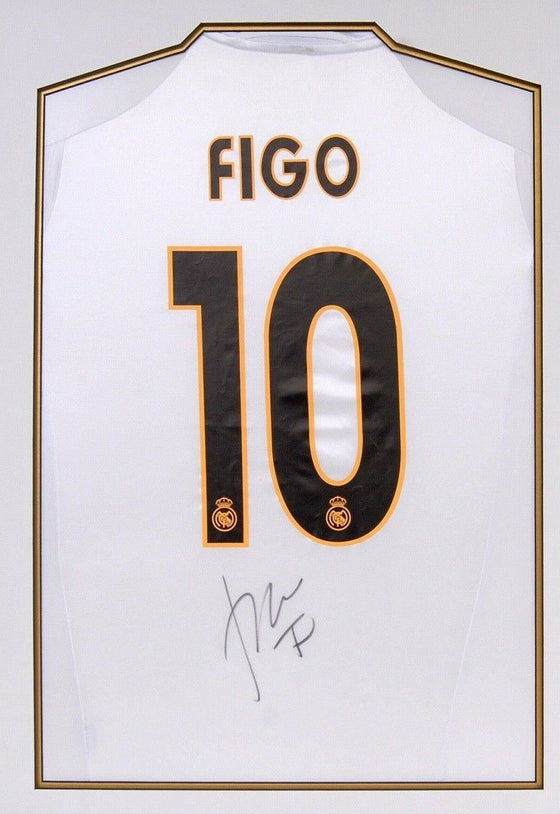 Luis Figo Signed Real Madrid Shirt FRAMED AUTOGRAPH GENUINE AFTAL COA (B)
