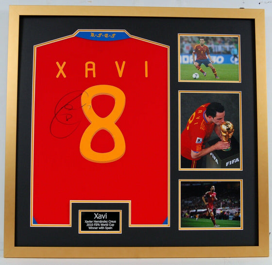 Xavi Signed & Framed Spain Shirt 2010 World Cup Genuine Signature AFTAL COA