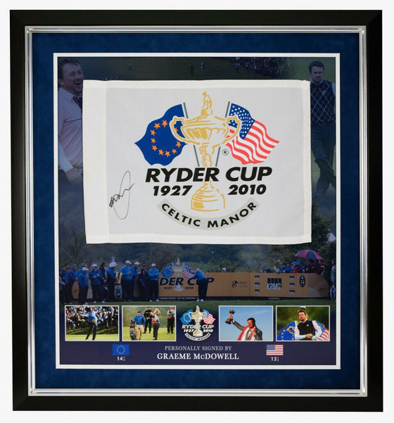Greame McDowell SIGNED & Framed 2010 Ryder Cup PIN FLAG AFTAL COA