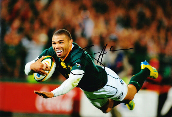 Bryan Habana Signed 12X8 Photo SPRINGBOKS South Africa AFTAL COA (2101)