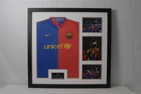 Pep Guardiola SIGNED & FRAMED BARCELONA JERSEY AFTAL COA (C)