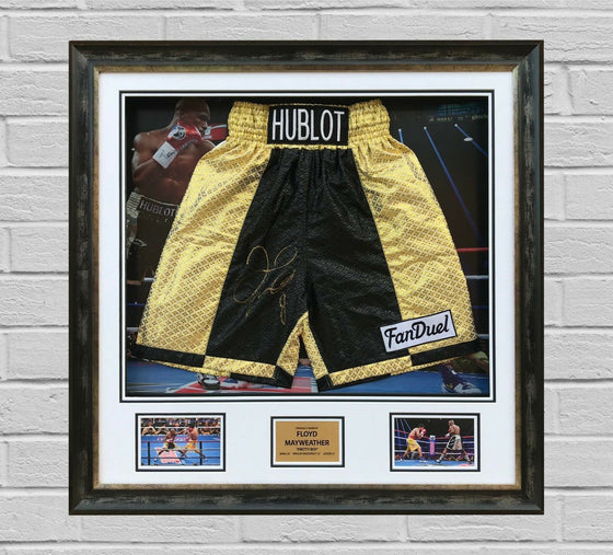Floyd Mayweather Jnr FRAMED & GENUINE HAND SIGNED Boxing Trunks Proof AFTAL COA