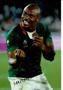  Makazole Mapimpi Signed 12X8 Photo SPRINGBOKS South Africa AFTAL COA (2251)