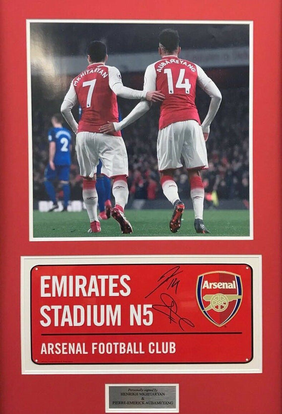 Pierre-Emerick Aubameyang & Henrikh Mkhitaryan SIGNED & FRAMED Arsenal F.C. Sign