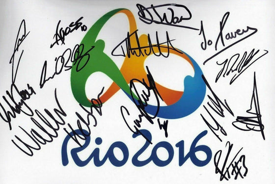 RIO Badge SIGNED By 14 12X8 Photo GENUINE INC Mark Cavendish AFTAL COA (FTO)