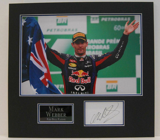 Mark Webber Genuine Hand Signed Photo Mount Display FORMULA 1 RACING REDBULL (A)