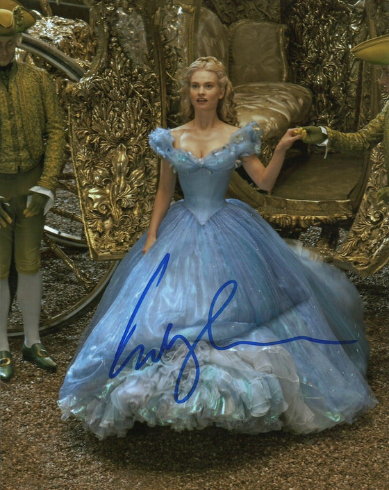 LILY JAMES SIGNED 10X8 Photo Cinderella SEXY IMAGE AFTAL COA (5659)