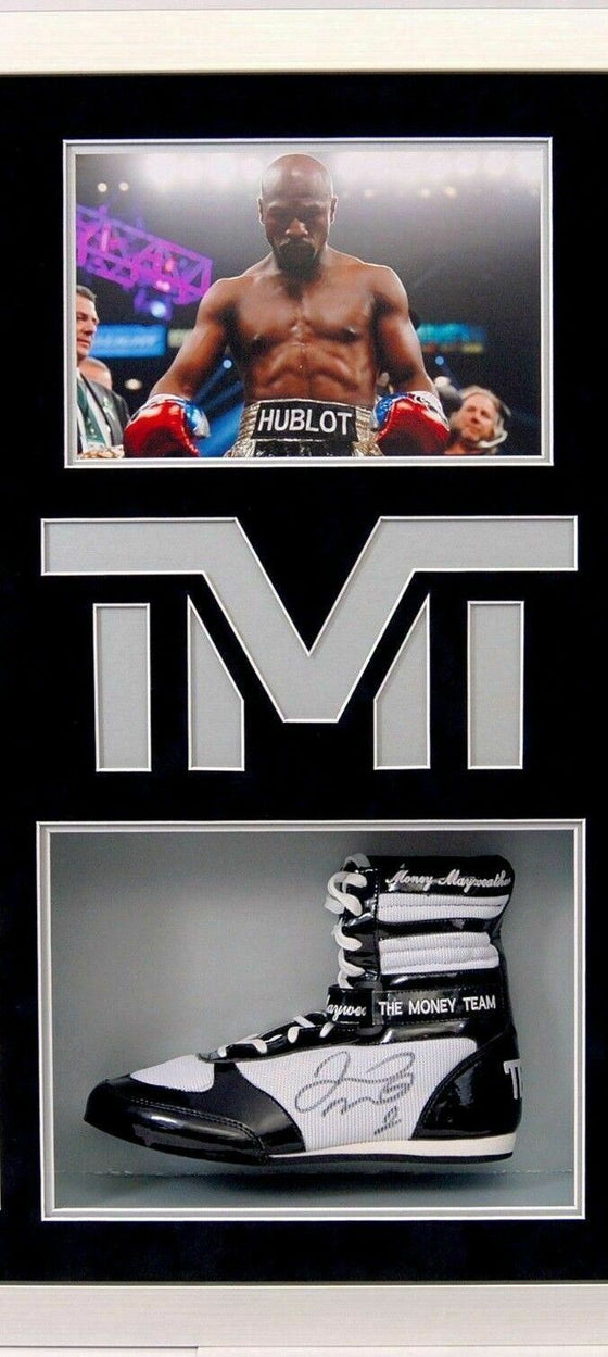 Floyd Mayweather Signed & FRAMED TMT Boxing Boot EXACT Proof AFTAL