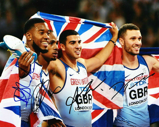 Ujah Gemili Talbot & Mitchell-Blake Signed 10X8 PHOTO DISPLAY AFTAL COA (B)