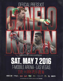  Amir Khan & Oscar De La Hoya Saul Alvarez SIGNED Press Pack May 7th AFTAL COA