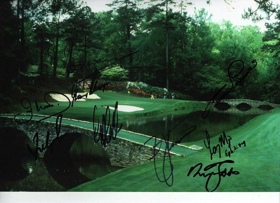 Masters 12X8 PHOTO Genuine Signed By 9 INC Gary Player AFTAL COA (3091)