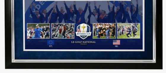 Ryder Cup Team Signed & Framed 2018 Paris PIN FLAG Signed BY 13 AFTAL With COA