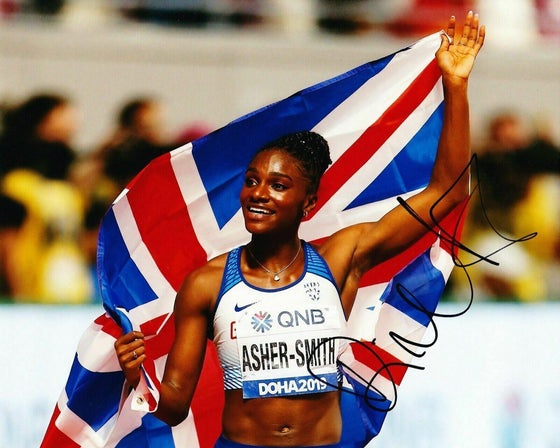 Dina Asher-Smith SIGNED 10X8 PHOTO World Championships DOHA AFTAL COA (F)