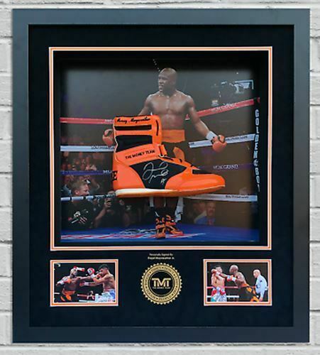 Floyd Mayweather Signed & FRAMED TMT ORANGE Boxing Boot EXACT Proof AFTAL COA