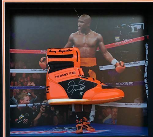Floyd Mayweather Signed & FRAMED TMT ORANGE Boxing Boot EXACT Proof AFTAL COA