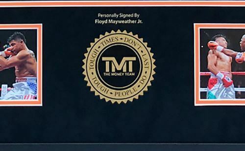 Floyd Mayweather Signed & FRAMED TMT ORANGE Boxing Boot EXACT Proof AFTAL COA