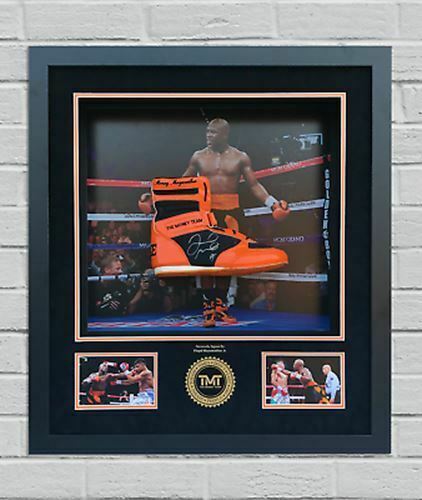 Floyd Mayweather Signed & FRAMED TMT ORANGE Boxing Boot EXACT Proof AFTAL COA