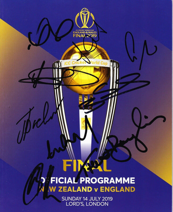 England 2019 Cricket World Cup FINAL Programme SIGNED BY 9 PLAYERS AFTAL COA