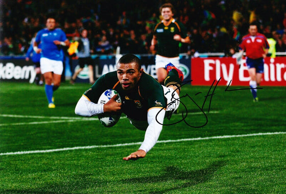 Bryan Habana Signed 12X8 Photo SPRINGBOKS South Africa AFTAL COA (2105)
