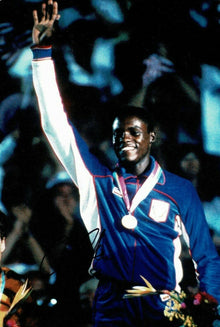  Carl Lewis Signed 12X8 PHOTO DISPLAY Olympic Legend USA AFTAL COA (E)