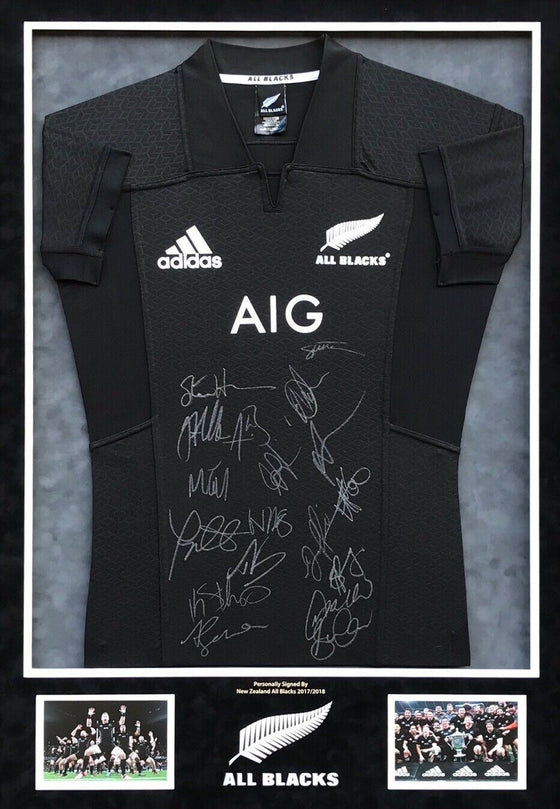 All Blacks New ZEALAND RUGBY TEAM SIGNED & FRAMED JERSEY AFTAL COA (MM)
