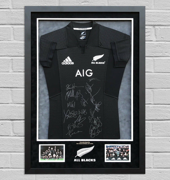 All Blacks New ZEALAND RUGBY TEAM SIGNED & FRAMED JERSEY AFTAL COA (MM)