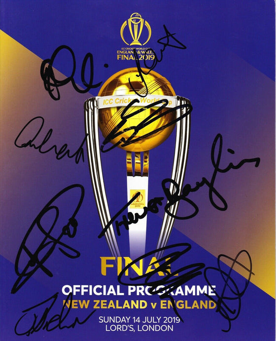 Cricket World Cup FINAL 2019 Programme SIGNED BY 9 England Cricketers AFTAL COA