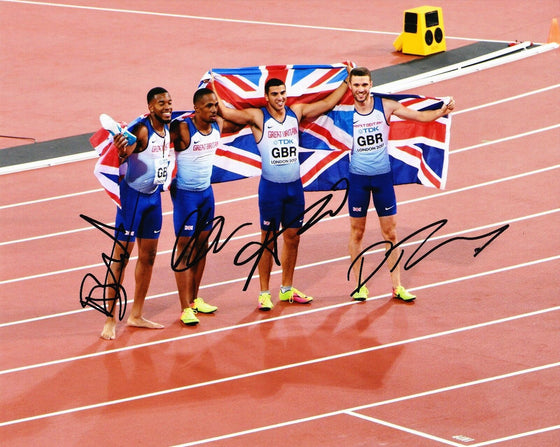 Ujah Gemili Talbot & Mitchell-Blake Signed 10X8 PHOTO DISPLAY AFTAL COA (D)