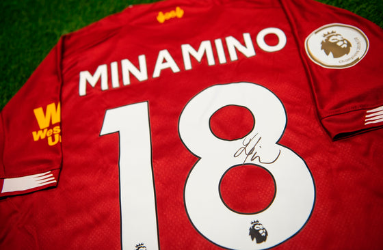 Takumi Minamino Signed Liverpool FC Shirt Premier League Champions AFTAL COA (A)