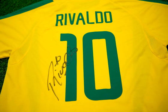 Rivaldo Signed Brazil Shirt 2002 World Cup Genuine Signature AFTAL COA