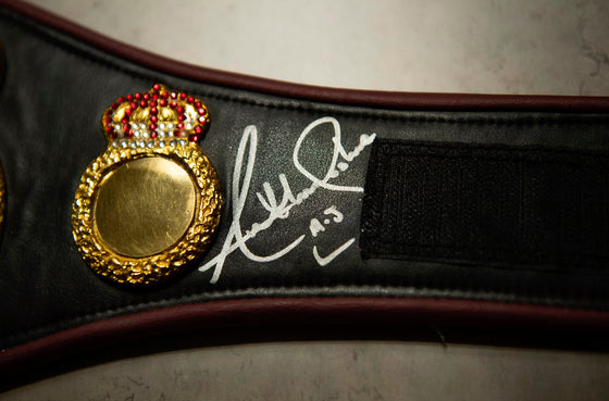 Anthony Joshua & Wladimir Klitschko Signed WBA Mini Belt AFTAL COA